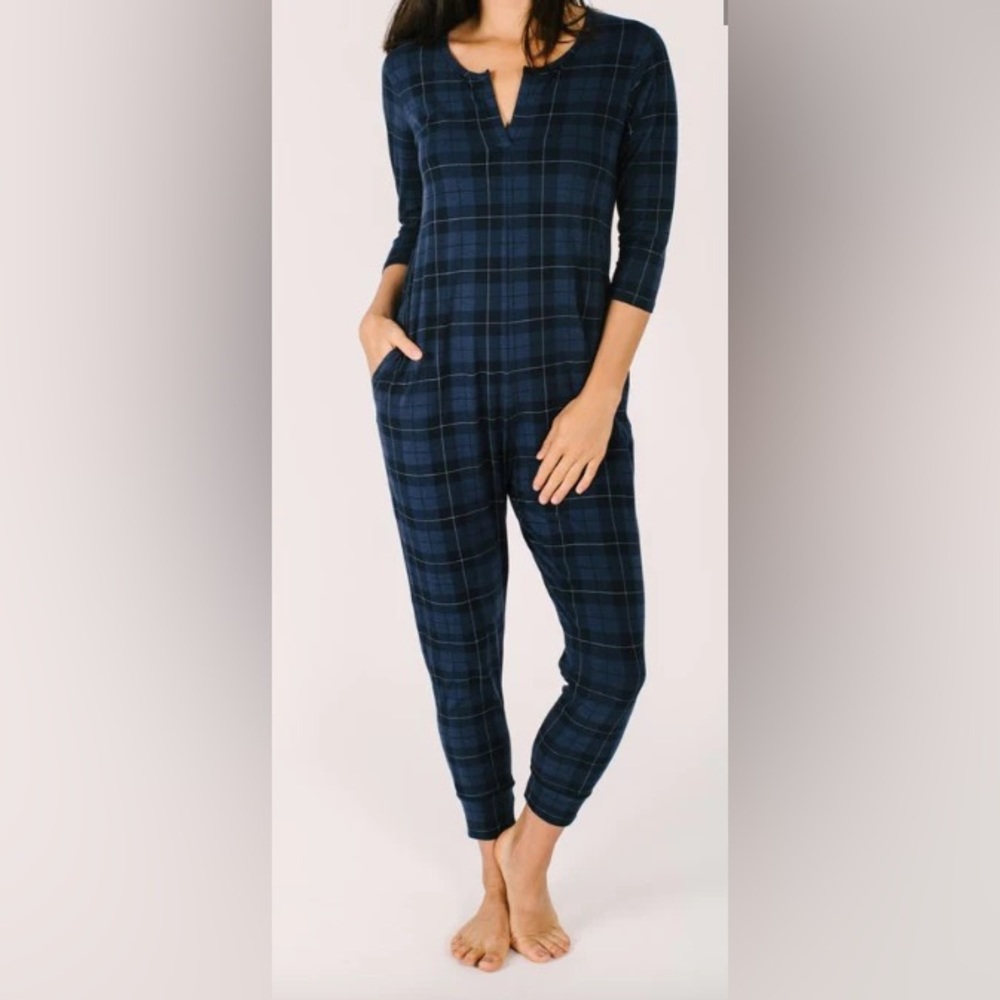 Smash + Tess The Present in Plaid Limited Edition Holiday Blue Plaid Romper - XL